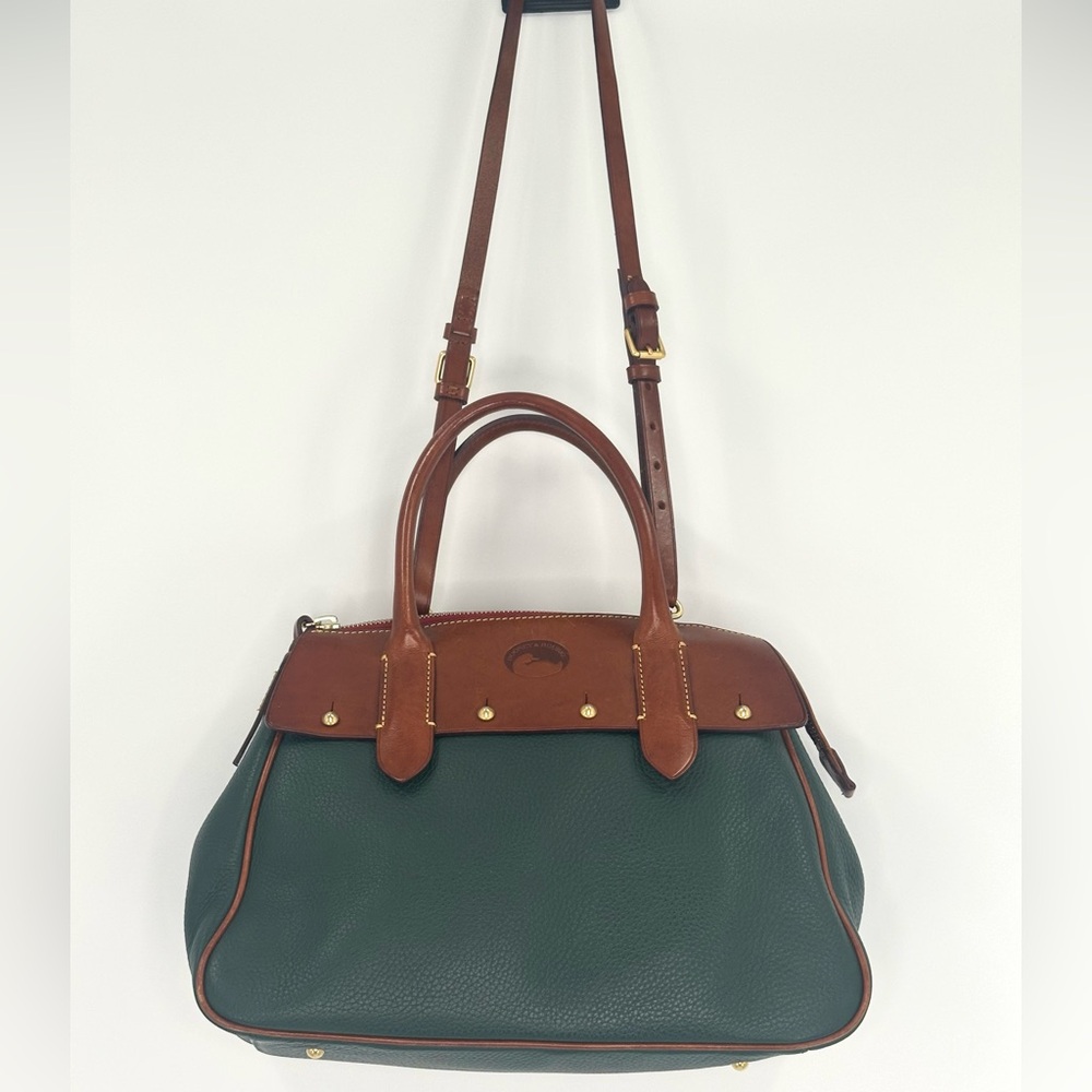 Vintage Dooney & Bourke Wilson Leather Satchel Handbag Purse, Forest Green/Tan - Picture 2 of 10